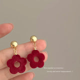 DAIIIBABYYY  -  New Romantic Winter Red Velvet Flocking Bow-knot Earrings Korean Fashion White Furry Ball Multi-style Dangle Earring Jewelry