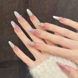 Daiiibabyyy  10pcs Handmade Press on Nails Glitter Diamonds Decor Blush False Nails Wearable Light Luxury Cat's Eye Fake Nails Long French
