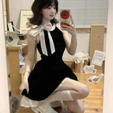 Daiiibabyyy  Summer Dress for Women New High-end Designed Niche Chic Temperature French Style Sleeveless Halter Neck Bow Waist Short Dress