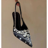 Daiiibabyyy  Shiny Rhinestone Pointy Toe Pumps Sandals Women Sexy Wedding Dress Party Shoes Satin Luxury Diamonds Designer High Heels Female