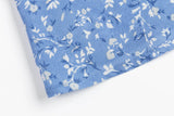 Daiiibabyyy  Retro French Style Blue Floral Print Square Collar Dress Puff Sleeve Elastic Ruched Chest Woman Dresses Holiday Robe Female