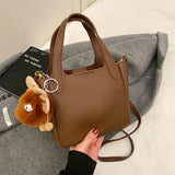 Daiiibabyyy  Stylish Handbag, Unique Bucket Classic Shopping Tote Bag, Soft PU Litchi Pattern Basket Women Shoulder Bag with Cute Pendants