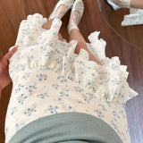 Daiiibabyyy  Women's Clothing Irregular Broken Flowers Skirts French Style Fashion Ruffles Summer Elegant Asymmetrical Spliced Long Skirts