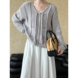 DAIIIBABYYY  -  Braided Lace Up Knitted Sweater Top for Women, Autumn and Winter Hollow Out Lazy Sweet Style Loose Sweater