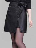 Daiiibabyyy  Spring and Autumn Korean  high waisted and hip hugging PU leather skirt, slimming and split half one-step mid length skirt