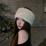 Daiiibabyyy  Winter Spice Girls Vintage Fur Hairband Y2K Punk Retro Funky Wide Leopard Print Warm Hair Accessories Soft Plush Headband