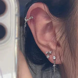 Daiiibabyyy  Personality Design Zircon Star Piercing Stud Earrings for Women Punk Style Fashion Hip Hop Rock Earring Jewelry Accessory Gift