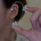 Daiiibabyyy  Fashion Butterfly Zircon Ear Cuff Color Tassel Clip Earrings for Women Korean Copper Earring Without Piercing Jewelry Gifts