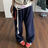 DAIIIBABYYY  -  Pure Cotton Autumn Casual Pants Women High Street Straight Wide -leg Pants Loose Versic Embroidery Beam Sports Guard Pants Tide