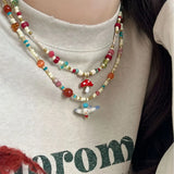 DAIIIBABYYY  -  Fashion Cute Bird Mushroom Pendant Colorful Beads Retro Clavicle Chain Necklaces For Women Girl Aesthetic Exquisite Jewelry Gift