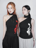 DAIIIBABYYY  -  Gothic Turtleneck Tank Tops Print Snake Streetwear Slim Summer Tops 2025 New 2000s Clothes Y2k Sleeveless T-shirt Tanks