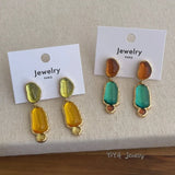 Daiiibabyyy  Minar Stylish Contrast Color Resin Geometric Long Drop Earrings for Women 14K Real Gold Plated Copper Alloy Statement Jewelry