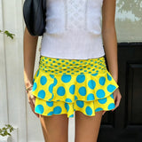 Daiiibabyyy  Polka Dot Half-length Skirt with Puffy Waist And Lace Trim for Women Short Cake Skirt with Lining Summer Autumn Fashion