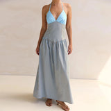Daiiibabyyy  Women Halter Neck Striped Backless Maxi Dress Summer Sleeveless Long Dress Vacations Outdoor Backless Flowy Dress