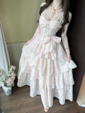 Daiiibabyyy  Coquette French Elegant Polka Dot Slip Dress Women Spaghetti Strap Lace Trim Ruched Waist Bow Ruffle Hem Maxi Party Outfit