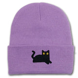 Daiiibabyyy  Sweet Cute Embroidered Cat Knitted Hat Warm Wool Knit Cap Ear Protection Embroidery Winter Caps Sports