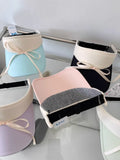Daiiibabyyy Korea  New Bow Strap Empty Top Hat Women Summer Sun Protection Ultraviolet Topless Sun Protection Sun Golf Hat