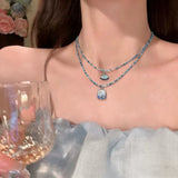 Daiiibabyyy  Summer Blue Ocean Shell Pendant Rice Bead Chain Necklace Beaded Clavicle Chain For Women Beach Seaside Vacation Y2K Jewelry Gift
