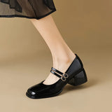 DAIIIBABYYY  -  Large Size 34-43 Mary Jane Shoes Women Block Heel Patent Leather Black Shoes