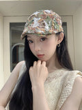 DAIIIBABYYY  -  American Personalized Leopard Print Lace Splicing Hole Forward Hat Women's Trend Y2k Breathable Short Brim Sunshade Painter Cap