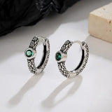 Daiiibabyyy  Vintage Thai Silver Green Zircon Hoop Earrings for Women Retro Circle Punk Ear Buckle Party Jewelry Gifts