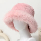Daiiibabyyy  Ins Bright Yellow Imitation Mink Fur Bucket Hats Women Winter Fluffy Plush Basin Caps Female Advanced Warm Sun Panama Korea New