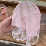 Daiiibabyyy Korean Lace Bow Retro Triangular Scarf Solid Color Headscarf Trend Elegant Headwear for Women Girl Y2K Jewelry 2024 INS Bandana