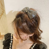 Daiiibabyyy  luxury brand Hair accessories Korean jewelry double-layer bowknot headpiece with Rhinestone spring clip sweet hair clip