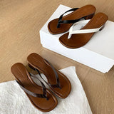 DAIIIBABYYY   -  Cowhide Plate  Thin Strap Toe Sandals Women's Summer Beach Flip-flops Wear Sandals with Thick Heels