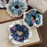 DAIIIBABYYY  -  Large Denim Double layered Hair Scrunchies With Lace for Girls and Women Elastic  Hair Bands Nordic Style Hair Accessories