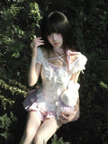 Daiiibabyyy  Summer Japanese Kawaii Lolita Sweet 2 Piece Sets Women Pink Y2k Cute Tops + Mini Skirt Korean Style Princess Sweet Chic Outfits