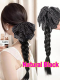 Daiiibabyyy  Polka Dot Bow Twist Braid Synthetic Ponytail Wig For Daily Wear Elegent Low-tie Synthetic Claw Clip Braided Ponytail Hairpiece