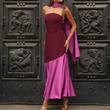 DAIIIBABYYY  -  Lady Sexy Strapless Sleeveless Evening Party Dress Fashion High Waist Draped Long Dress Elegant Color Blocked Slim Mermaid Dress