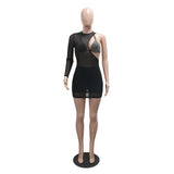 Daiiibabyyy  Sexy Dresses for Women Evening Night O Neck One Shoulder Diamond Transparent Mini Length Ladies Club Party Vestidos Mujer Cloth