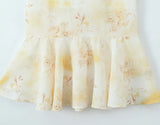 Daiiibabyyy  Sexy Wood ears V neck Light Yellow Floral Print Ruffles Strap Sling Dress Summer Woman Ruffles Hem Midi Dresses Robe Vestidos