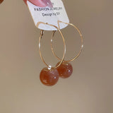 Daiiibabyyy  Light Luxury Multiple Multicolor Round Resin Ball Large Hoop Earrings for Women Gold Plated Iron Alloy Daily Party Jewelry