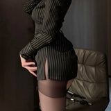 DAIIIBABYYY  -  Blouse Black Striped Ladies Sexy Buttons Turn-down Collar Long Sleeve Slim Shirts Spring Summer Fashionable Mid Length Top Femme