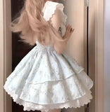 DAIIIBABYYY  -  Hot Girl Lace Flying Sleeve Floral Dress for Women's Summer Slim Fit Square Collar A-line Short Dress Fashion Female Clothes