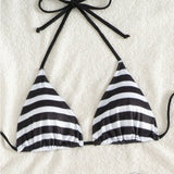 Daiiibabyyy  New Shorts Three-Piece Black White Striped Bikini Set Women Summer Swimming Wading Sports Sexy Backless Lace Up Style Swimwear