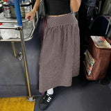 Daiiibabyyy  French Vintage Long Skirt For Women Casual Low Waist Plaid A Line Skirt Spring Summer Daily Commute Holiday Outfit Trend