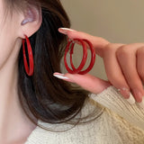 Daiiibabyyy  Glossy Solid Red Circle Hoop Earrings Women Minimalist Classic Round Ear Buckles Fashion Jewelry Daily Dating Festival K