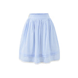 Daiiibabyyy  Spring French Style Fresh Slimming Blue Striped Lace Trimmed High Waist A-Line Short Skirt Half Skirt For Woman Casual HMJ9