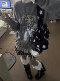 Daiiibabyyy  New American Style Girl Vintage Gray Tone Retro Polka Dot Striped Star Patchwork Bead Cake Skirt Women