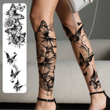 Daiiibabyyy  2pcs Black Flower & Butterfly Temporary Tattoo Stickers For Women, Waterproof & Long Lasting Fake Tattoo For Arm, Leg & Chest
