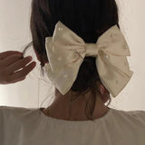 Daiiibabyyy Vintage Cream White Pearl Bow Tiara Hair Clip For Women Hair Accessories 2024 Summer NEW Barrettes Female Elegant Hairpin