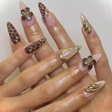 Daiiibabyyy  24pcs Long Stiletto Fake Nails Tips Simple French Leopard Print Almond False Nails Art Wearable Blue Press on Nails Set Finished