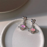 Daiiibabyyy  Y2K Heart Planet Drop Earrings for Women Harajuku Fashion Punk Girl Crystal Stars Earring 2025 Korean Trendy Party Jewelry Gifts