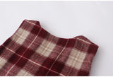 DAIIIBABYYY  -  Autumn Winter New Retro Preppy Vest Dress Christmas Style Bow Loose Medium Long Woolen Vest Skirt Women's V-neck Plaid Dress