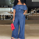 DAIIIBABYYY  -  Plus Size Shawl Sleeve Romper Women Jumpsuit Bodysuit Fashion Solid Wide Leg Pant Jumpsuit Overalls Wholesale Dropshipping
