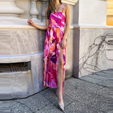 Daiiibabyyy  Elegant Sleeveless Waist Long Romper Fashion Pattern Print Split Suspenders Playsuit Sexy Off Shoulder Tie-Up Bohe Jumpsuit